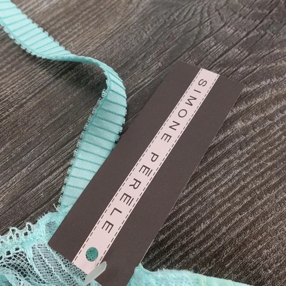 New! Simone Perele Balconette Bra Womens 36C Blue Lace Sheer Unlined Underwire - Picture 4 of 10